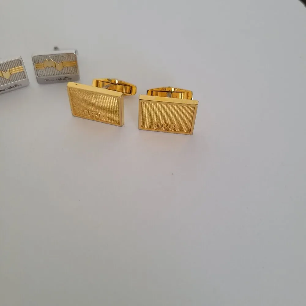 Pierre‎ Cardin Rykiel Valentino Gold Silver Black Tone Logo Cufflinks Lot Of 3